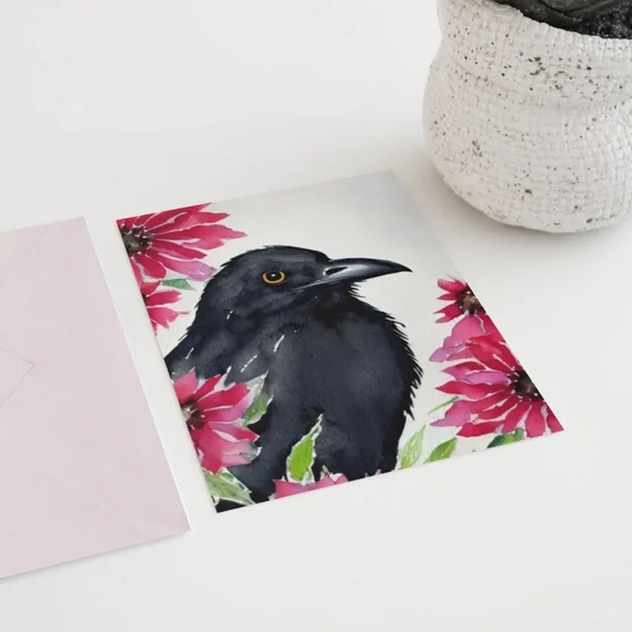 Wall Art Watercolor Floral Raven Crow Illustration Print Poster Card Unframed - Picture 5 of 5